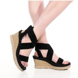 UGG Black and Tan Wedge Sandals